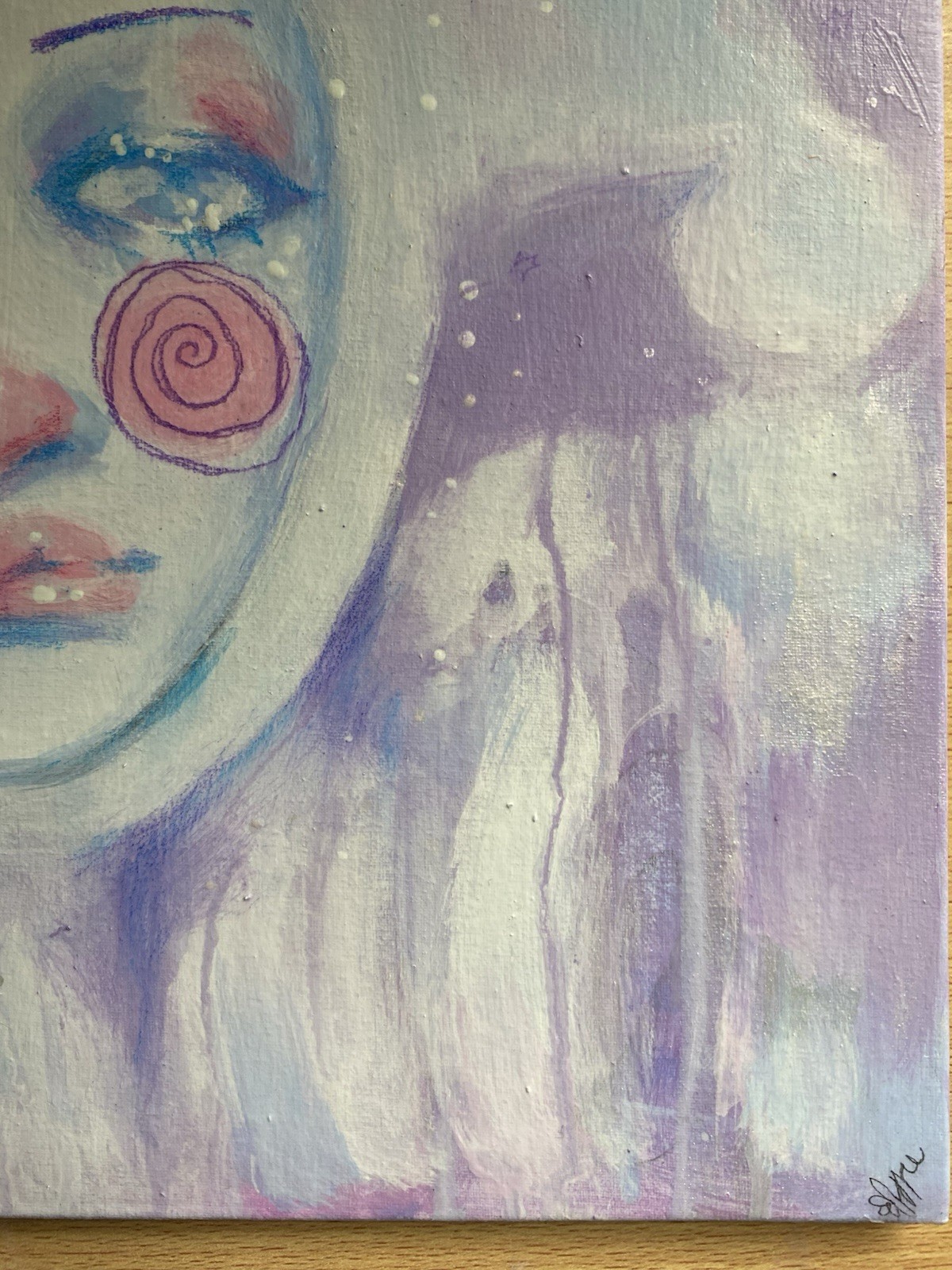 Purple And White Cloud Jester Fantasy Painting On 12×12 Canvas Board