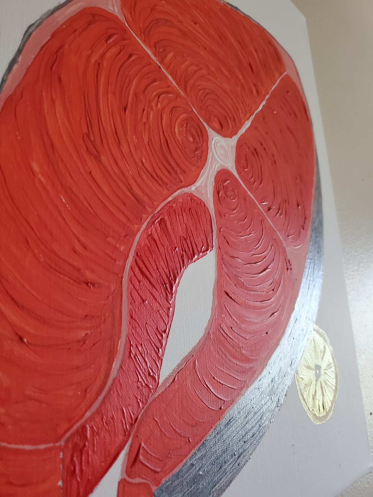 Acrylic Painting Wooden Frame 20×16 Art Decor Fish Salmon Steak Food