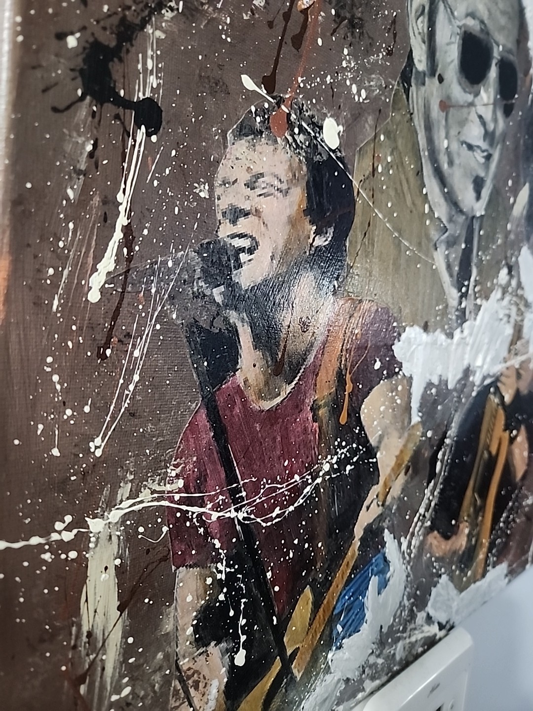 Bruce Springsteen Collage Art Painting Canvas, Signed by Artist, 18×24 Unframed