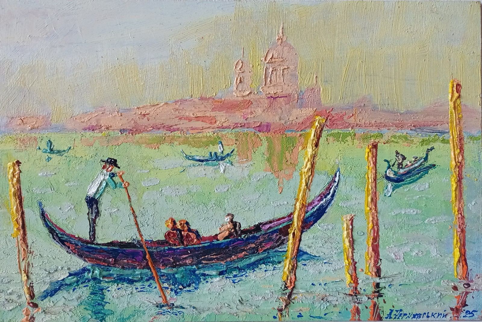 Venice Impasto Painting Original Art Impression Oil Painting 7.8 x 11.8 in