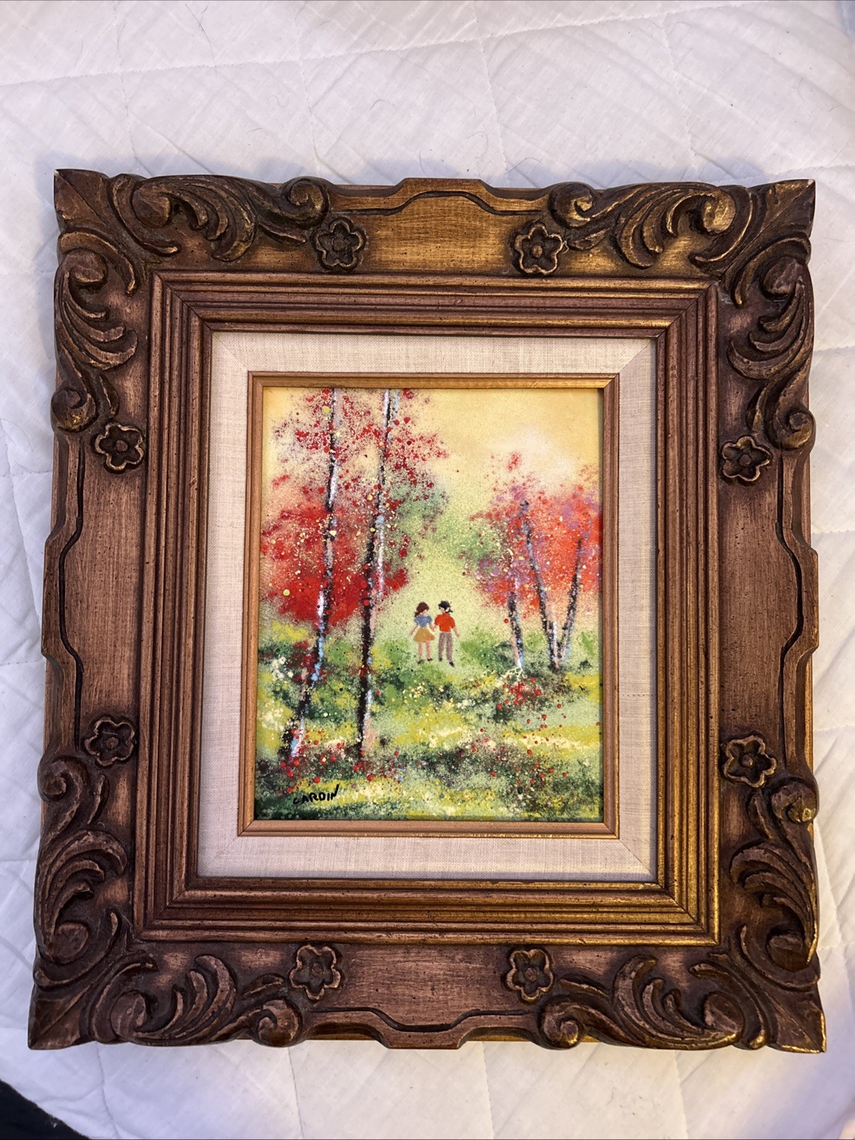 Louis Cardin Enamel on Copper Signed “Young Love” Early 1970s Original Fine Art