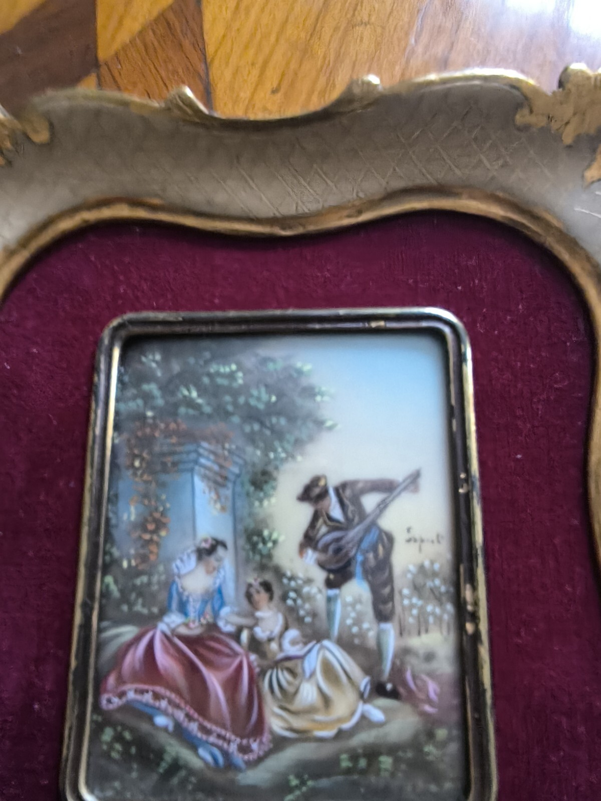 Painted Miniature ‘The Music Lesson After Nicolas Lancret’ Signed Esprit