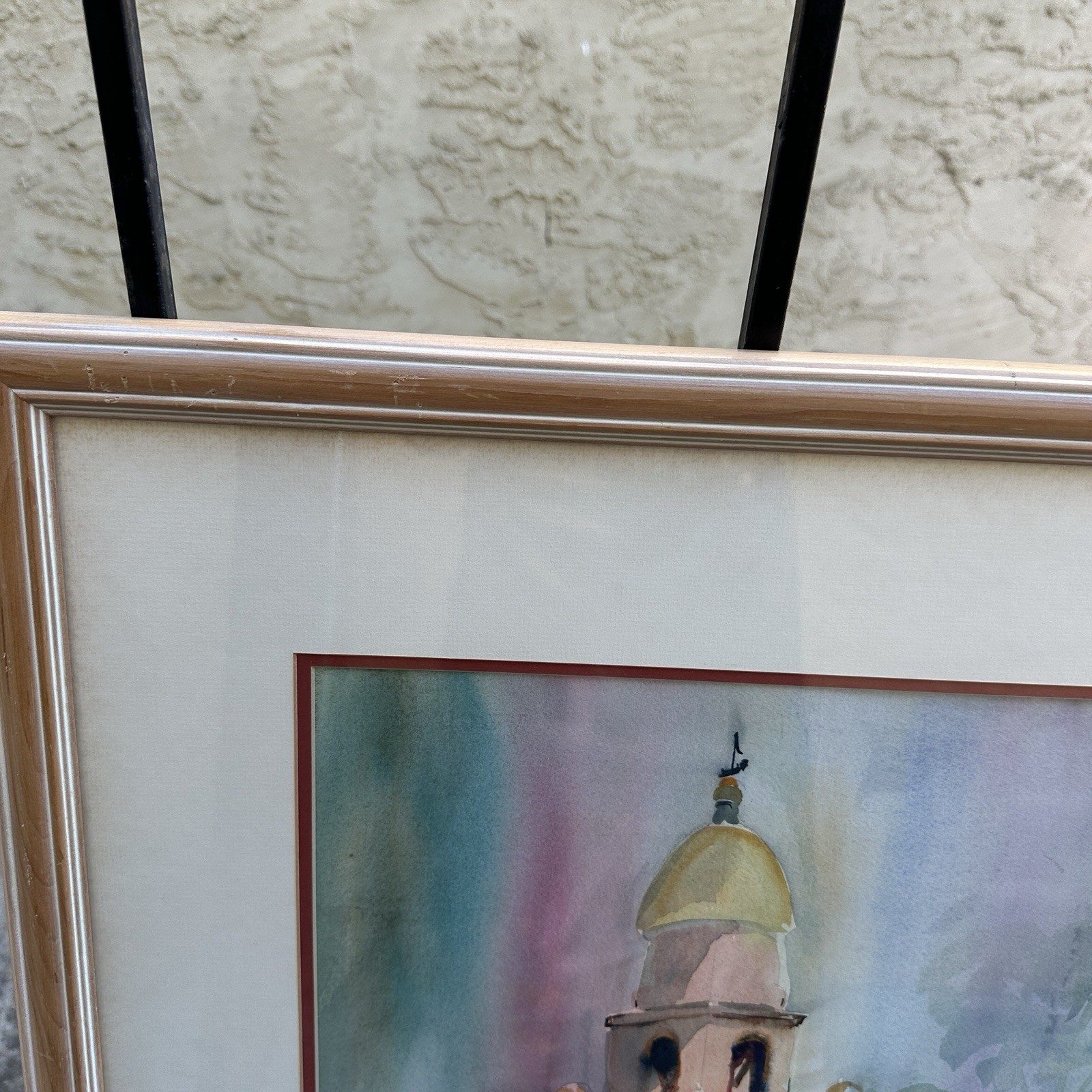 Majel Carter Original Watercolor Framed 29×34 Spanish Tower Daisies Floral Art