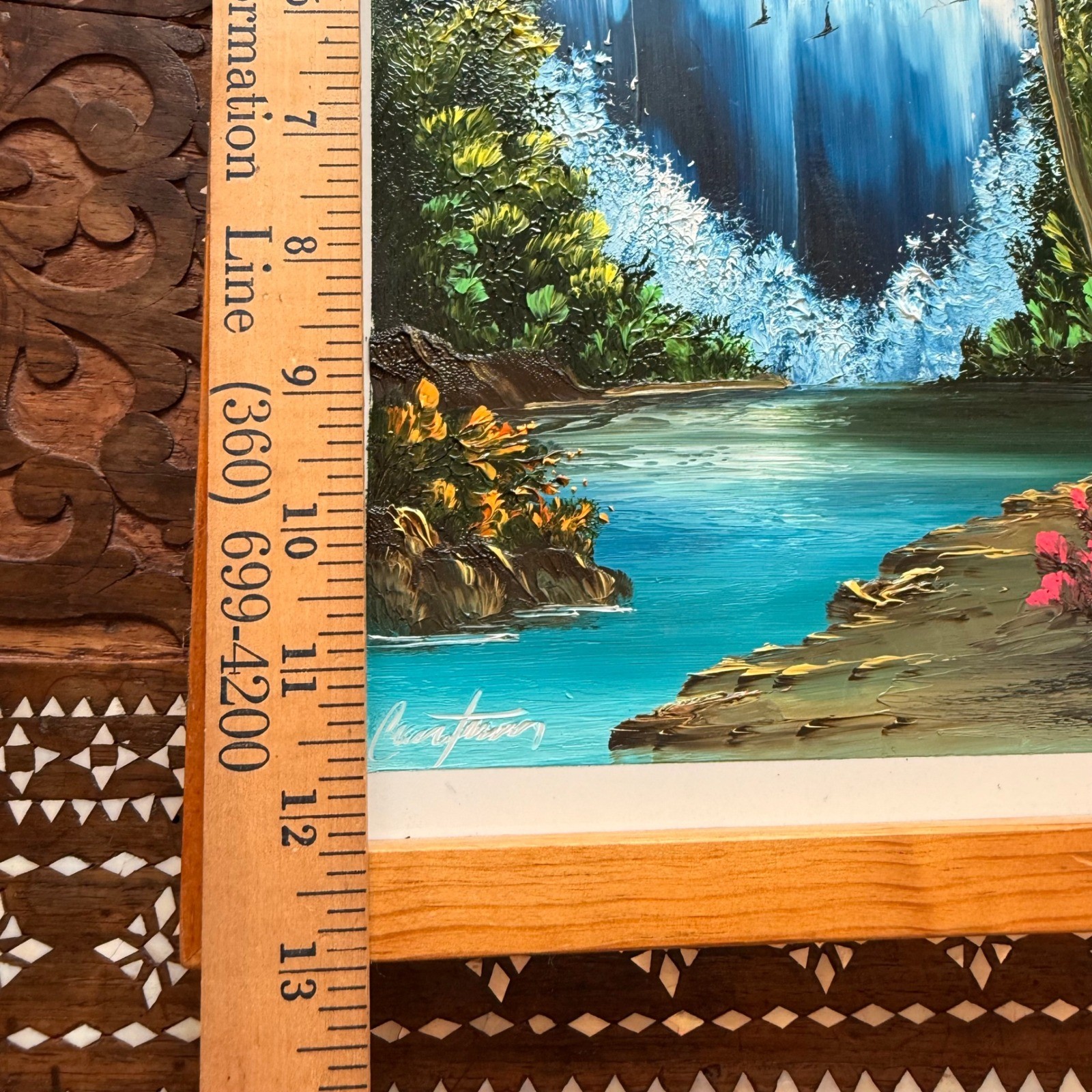 Cristian Ramirez Original Oil on Tile Waterfall Landscape Cancun Mexico 13×9