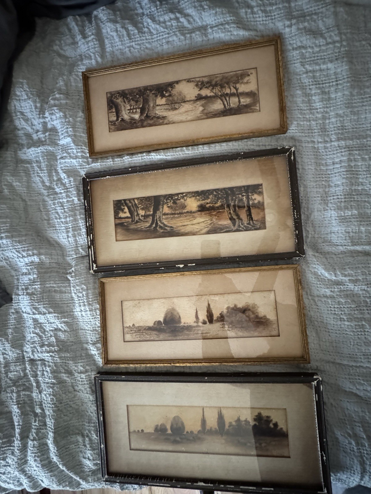 Antique 1909 Set Of Four Landscape Progression Framed Watercolors Paintings