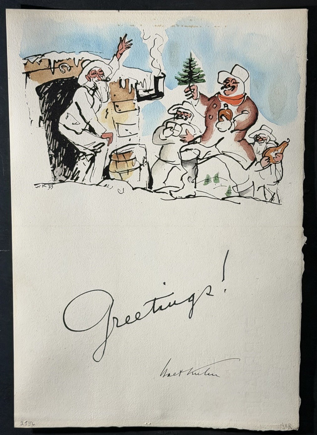Circa 1930s Walt Kuhn Original Watercolor Illustration Greeting Artwork Signed