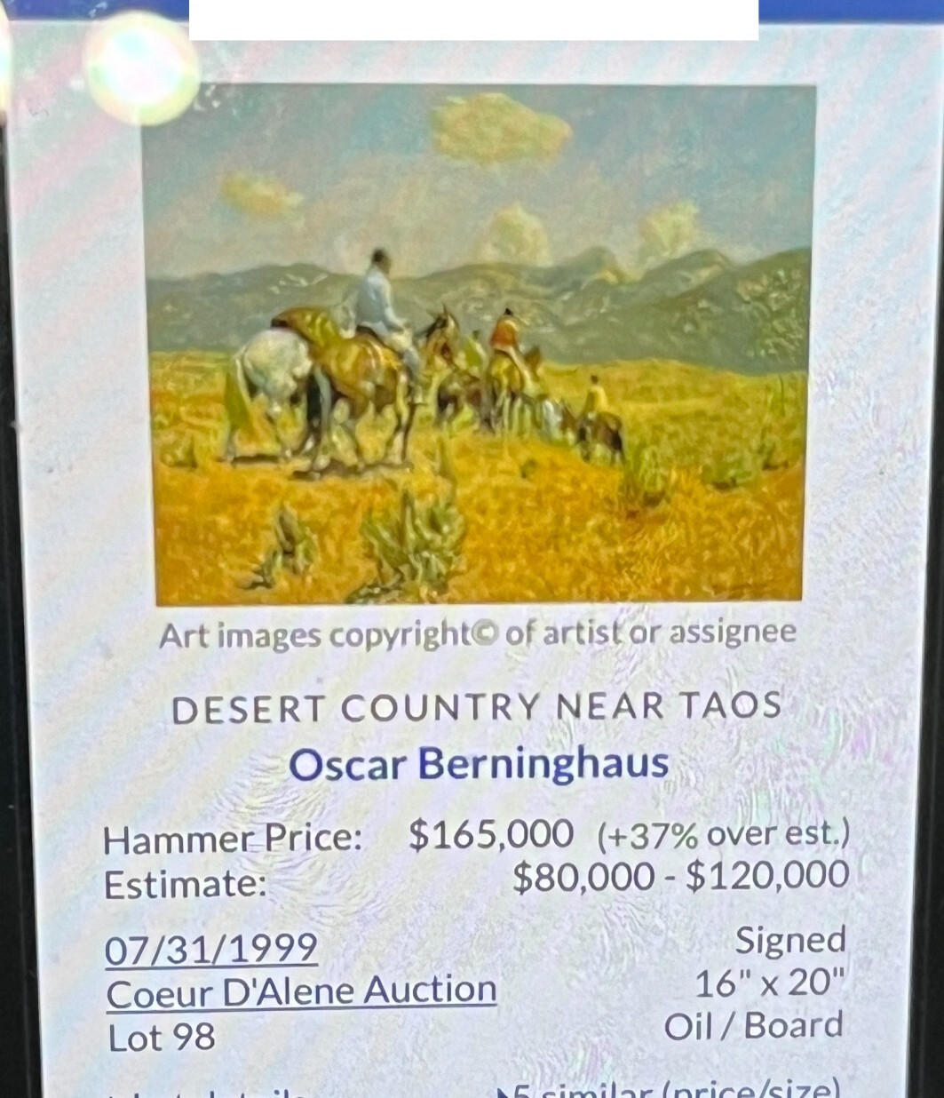RARE Oscar Edmund Berninghaus Desert Taos Monotype Litho. on board Pencil Signed