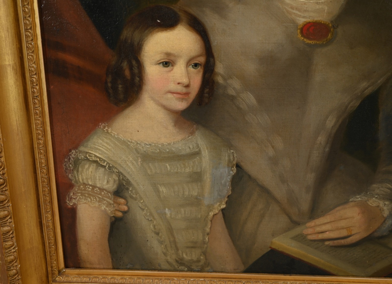 Naive Style Antique 19th Century Double Portrait Oil On Canvas Painting