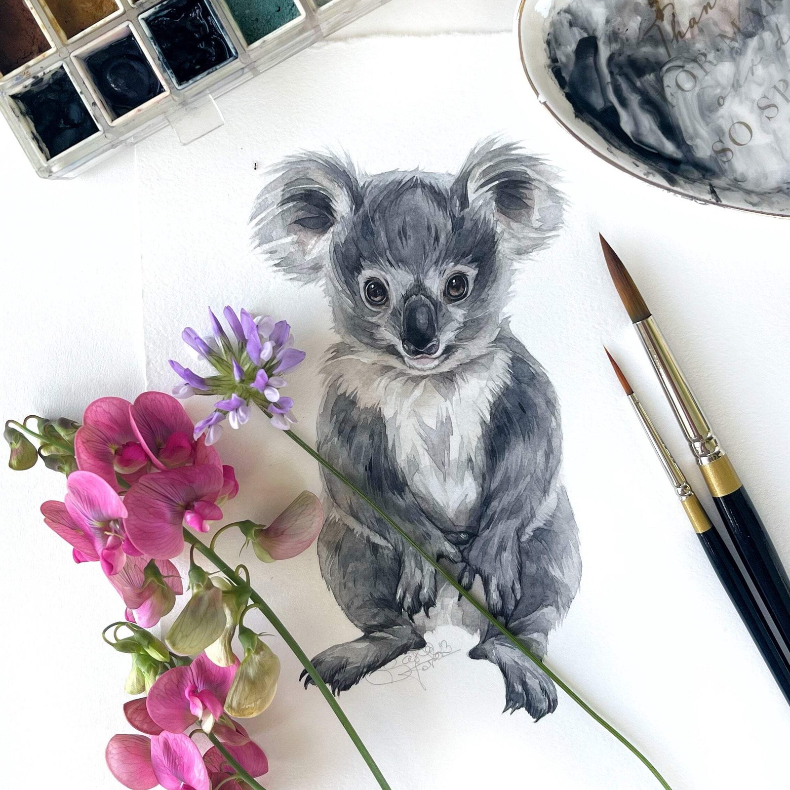 Baby Koala Original Watercolor 6×8 Painting Unique Artwork Wall Animal Art