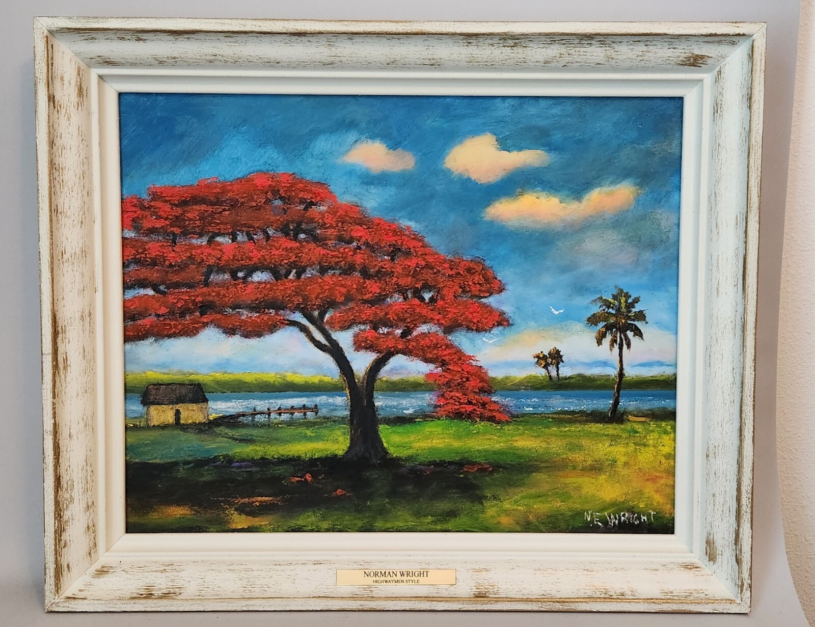 NORMAN WRIGHT FL HIGHWAYMEN STYLE PAINTING SIGNED OIL ON CANVAS PANEL FRAMED COA