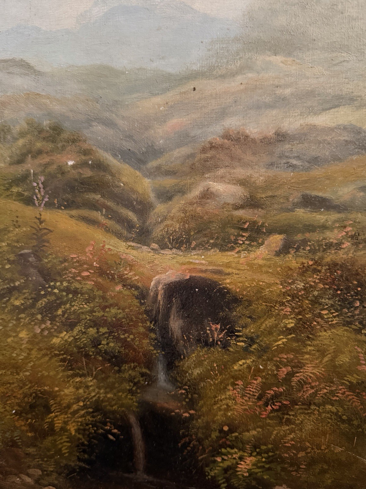 Antique English School Landscape Oil Painting Victorian Mountain Stream Framed