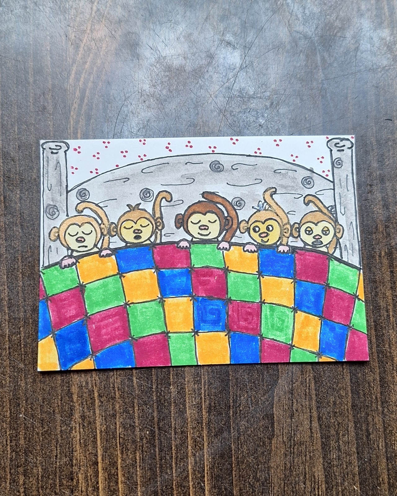 ACEO Original Monkey Cartoon Miniature Watercolor Painting by Sandrajean Smith