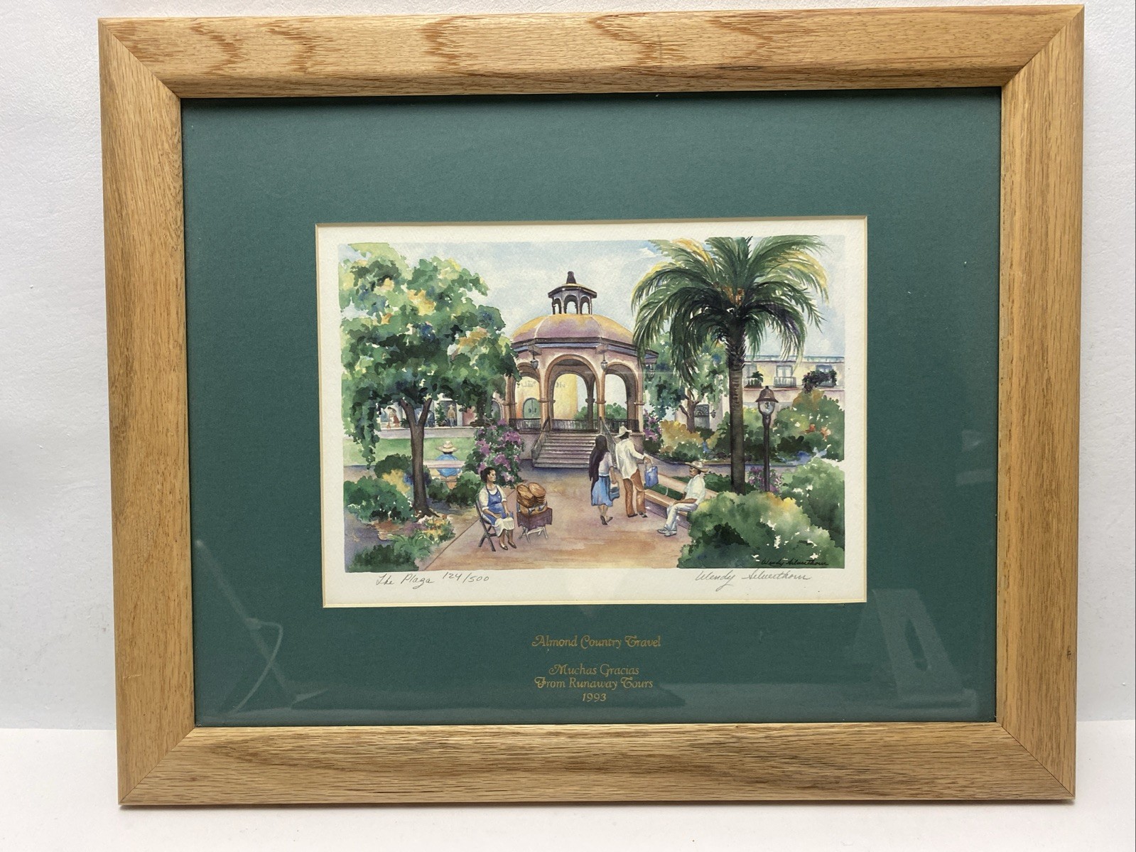 “The Plaza” 124/500 Mexico Inspired Watercolor Print Signed Matted Framed 1993