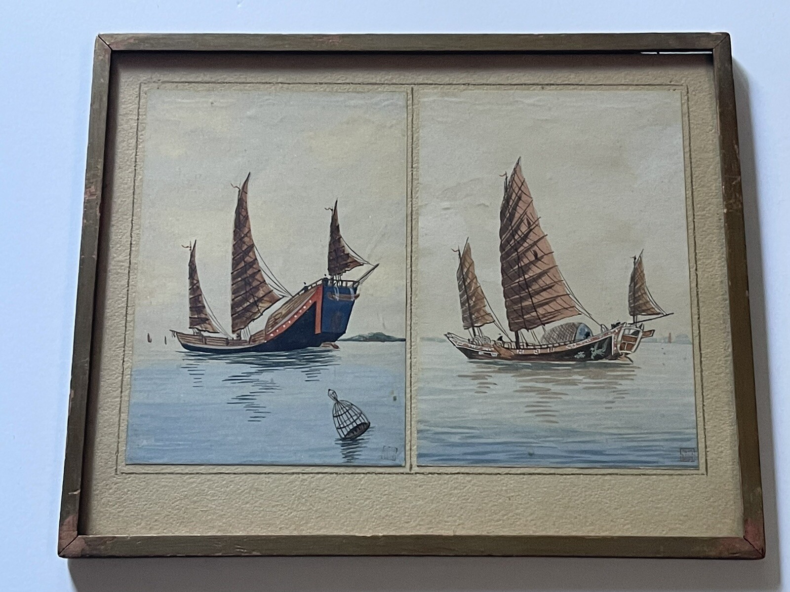 Antique Painting Impressionist Chinese Junk Boat Fine Old Scholar Art Signed
