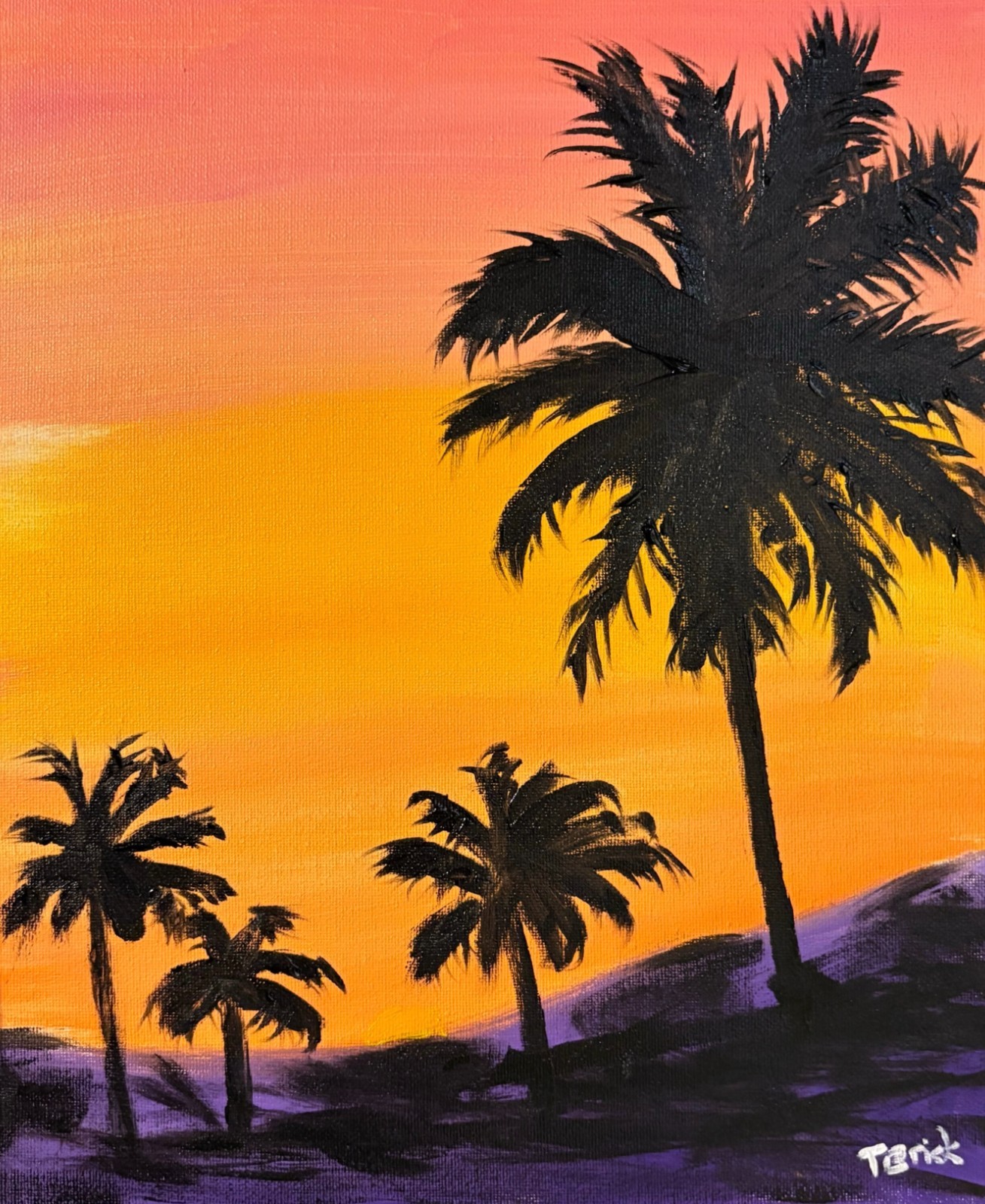 Original Tropical Sunset Palm Tree Painting Beach Acrylic Art Coastal Decor