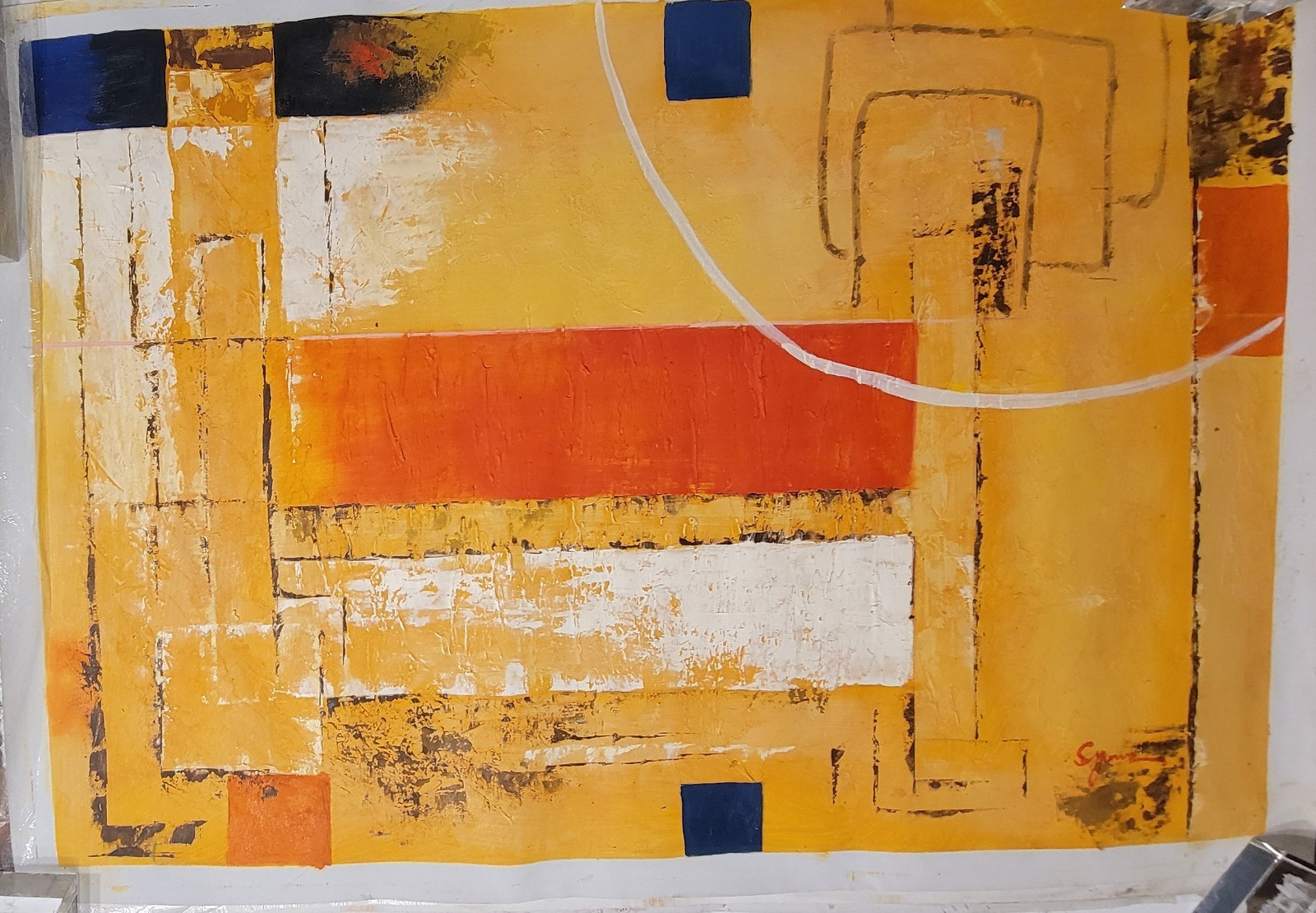 Contemporary Abstract Oil Painting Modern Art Wall Decor Multi-Color yellow-red