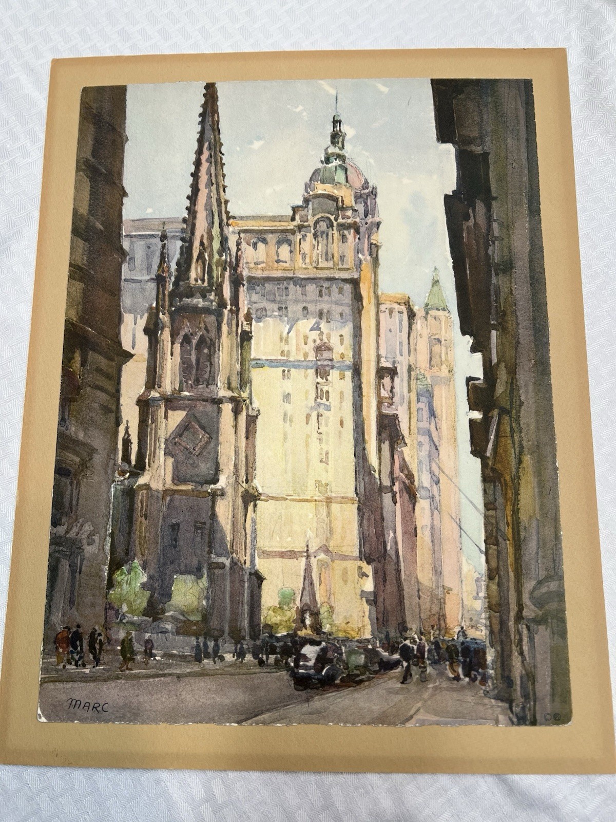 NICOLAS MARKOVITCH Vintage, Watercolor Artwork Trinity Church, New York City