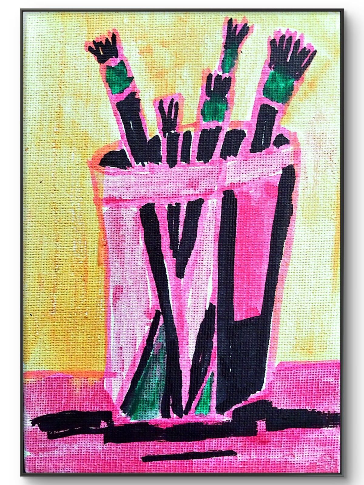 Colorful Paintbrushes Original Signed Canvas Panel Home Decor Acrylic 4×6 Art
