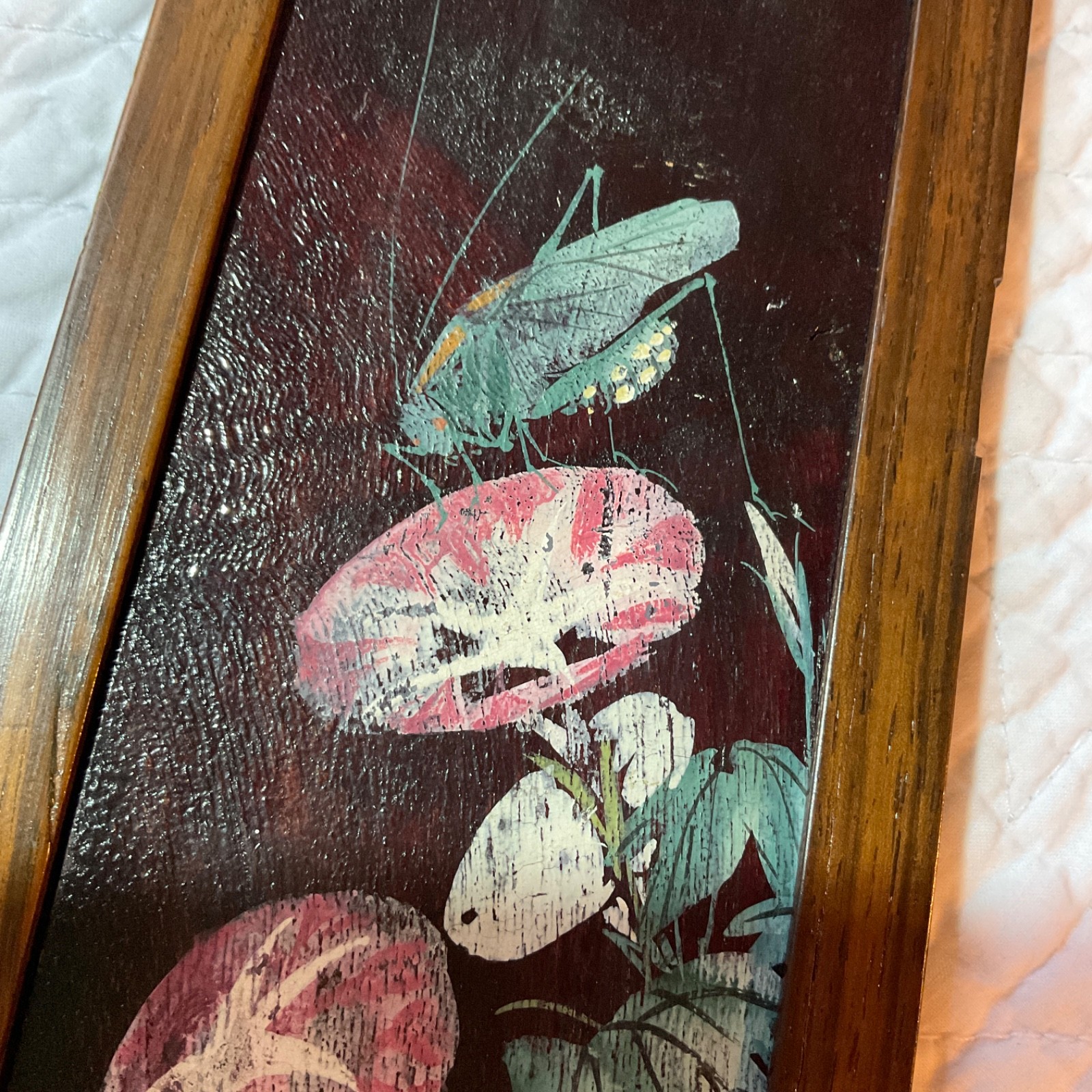 Small two sided Asian painting, original handpainted, flowers, floral birds