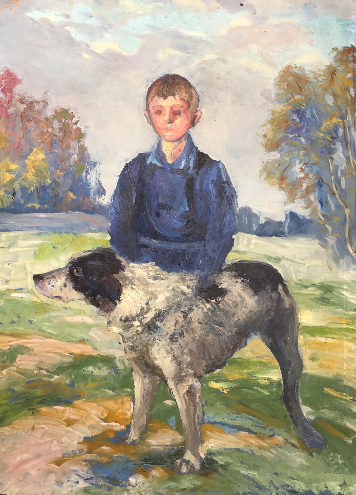 Oil Painting Unframed Boy with Dog Cherkas A Original Painting Home Decor n460