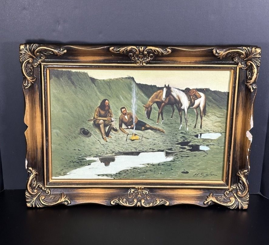 Vintage Reproduction Canvas Painting of Remingtons A NEW YEAR on the CIMARRON
