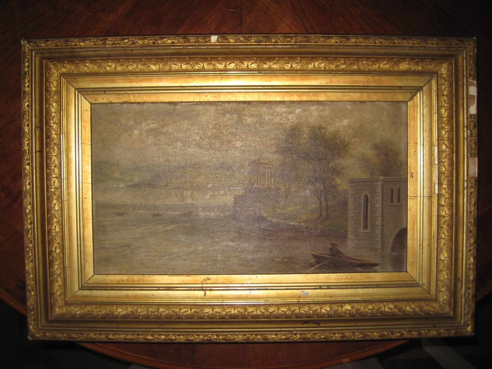Antique Framed Art Oil On Canvas Painting Charles H Wells CH Wells 1877
