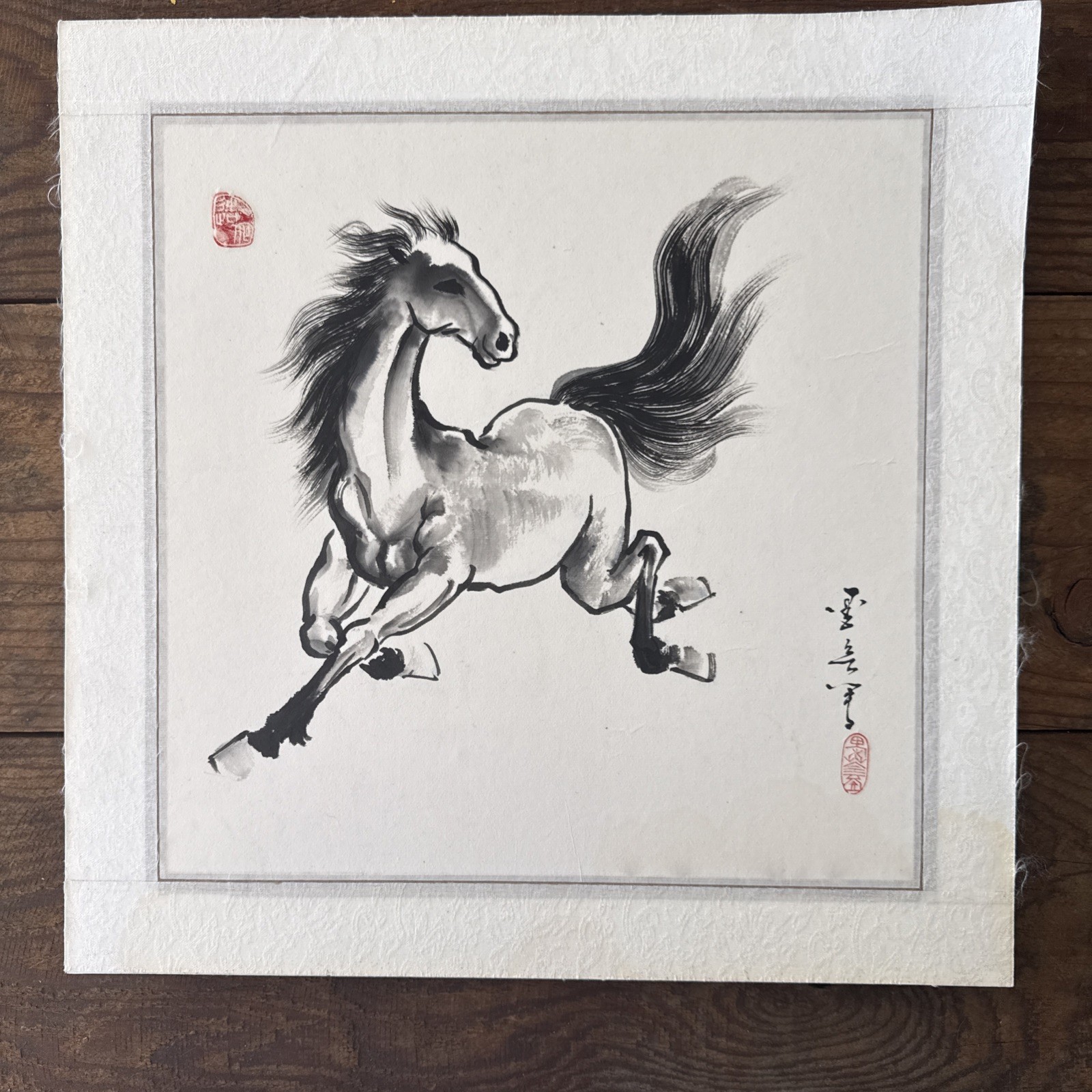 Vintage Asian Ink Horse Painting Signed & Sealed Sumi-e Style Ink on Paper Art