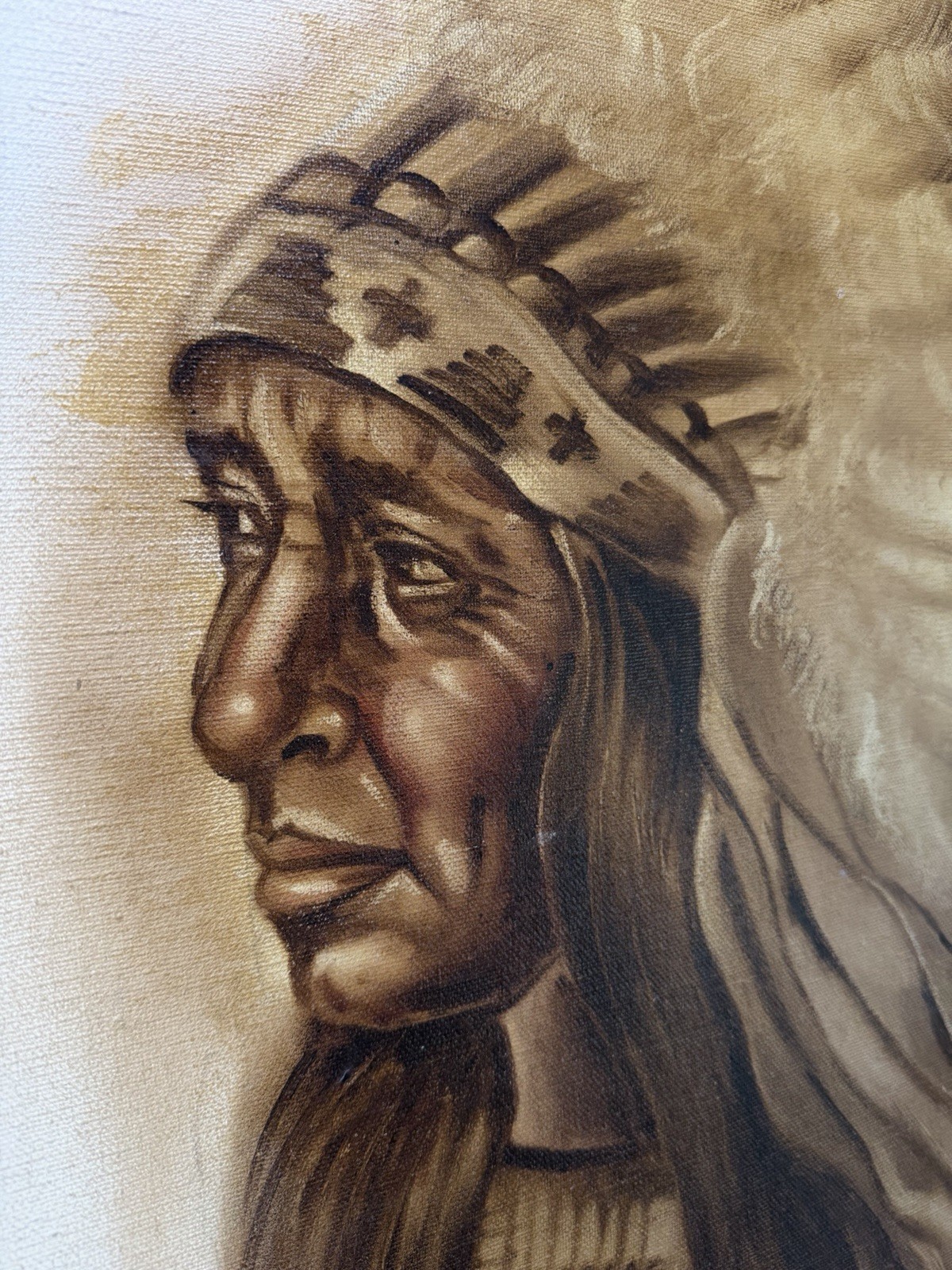 Maher Naguib Morcos Native American Chief Portrait Original Oil Painting 36×24