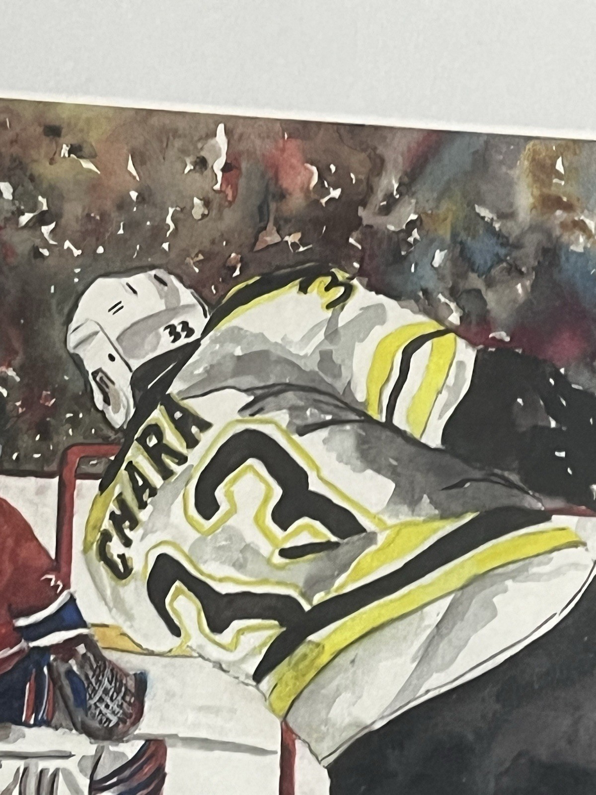 Signed J Lagasse Original Watercolor – Bruins #33 Chara Hockey Art