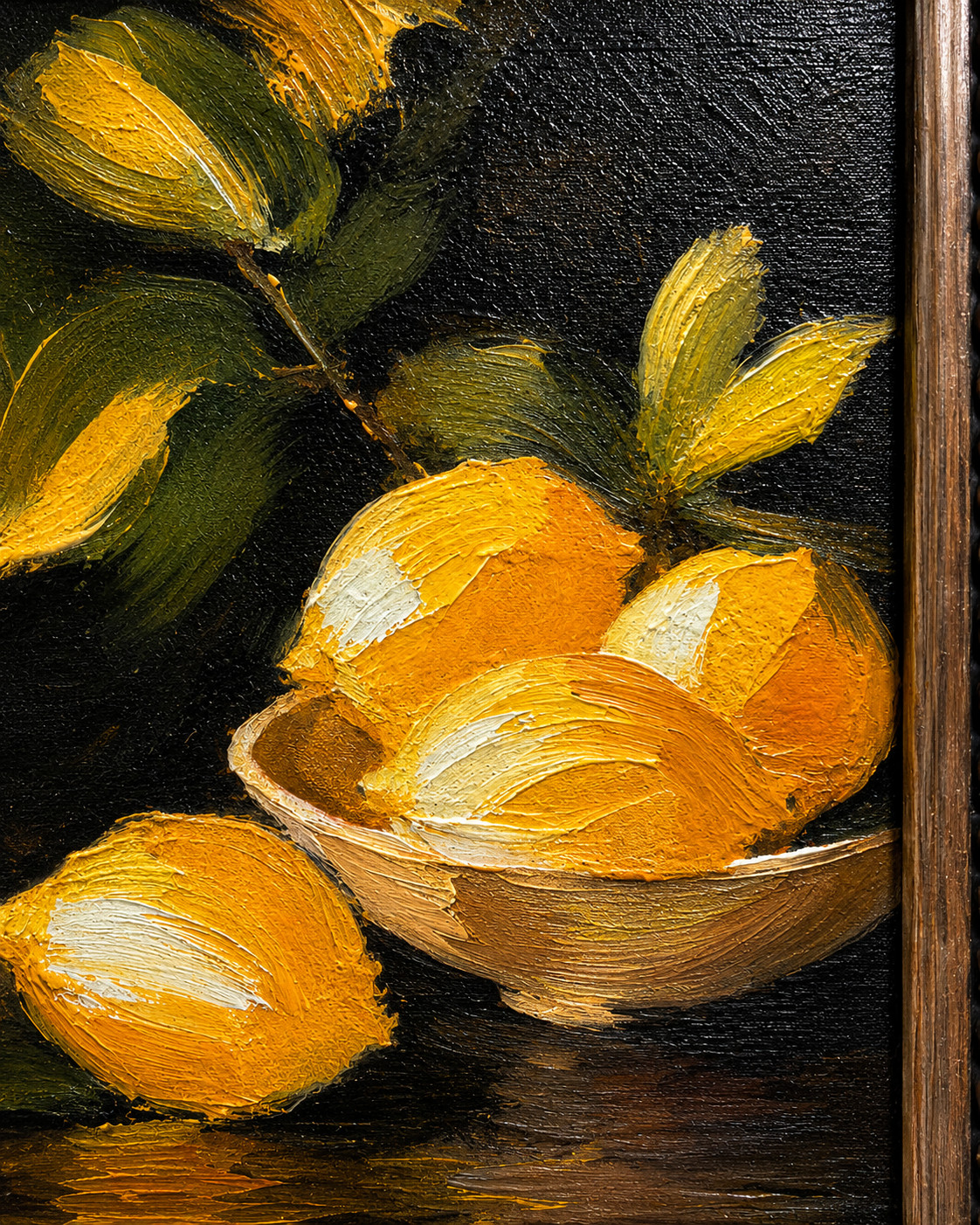 Lemon Still Life Impasto Textured Canvas Print Framed Black Gold Wall Art