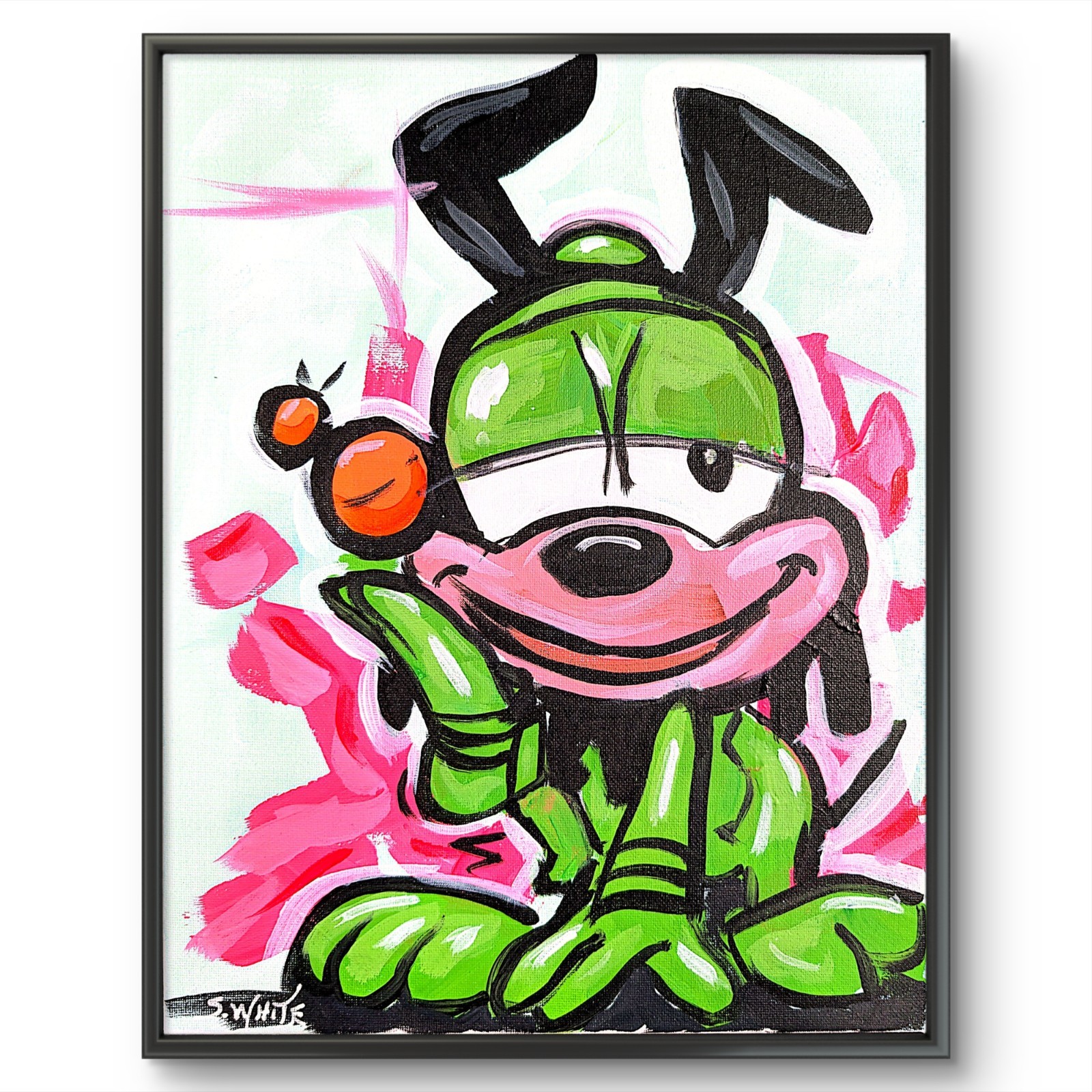 Cartoon Dog Original Painting Canvas Comic Pop Art Gestural Expression SWhite