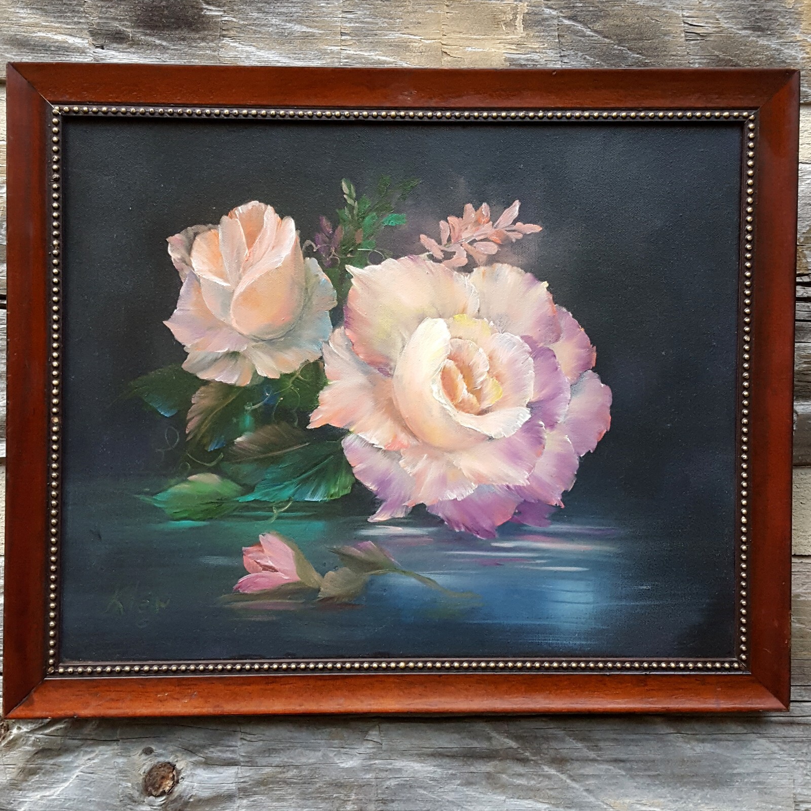 FIREBALL ROSES Original 16×20 Oil Painting on Canvas, Floral Framed Signed Klein