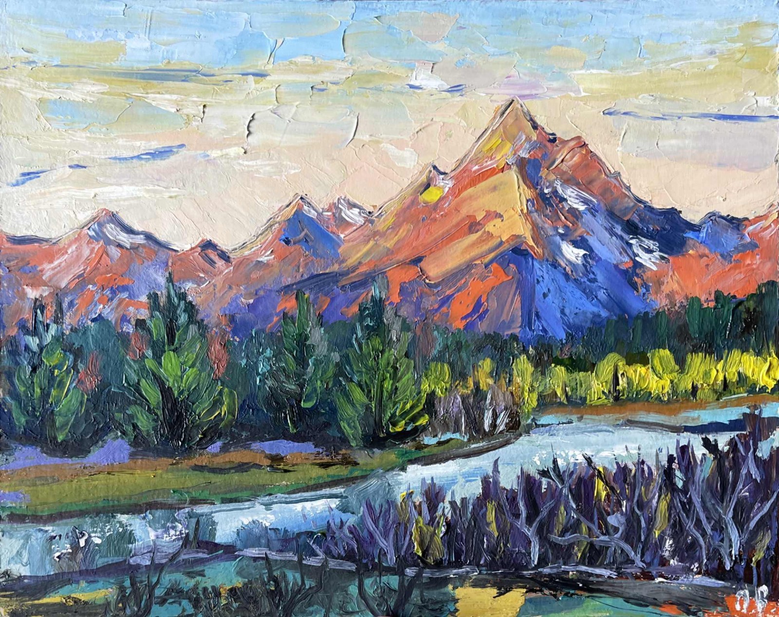 Grand Teton Painting Original Art Impasto Oil Painting Mountain Wall Art signed