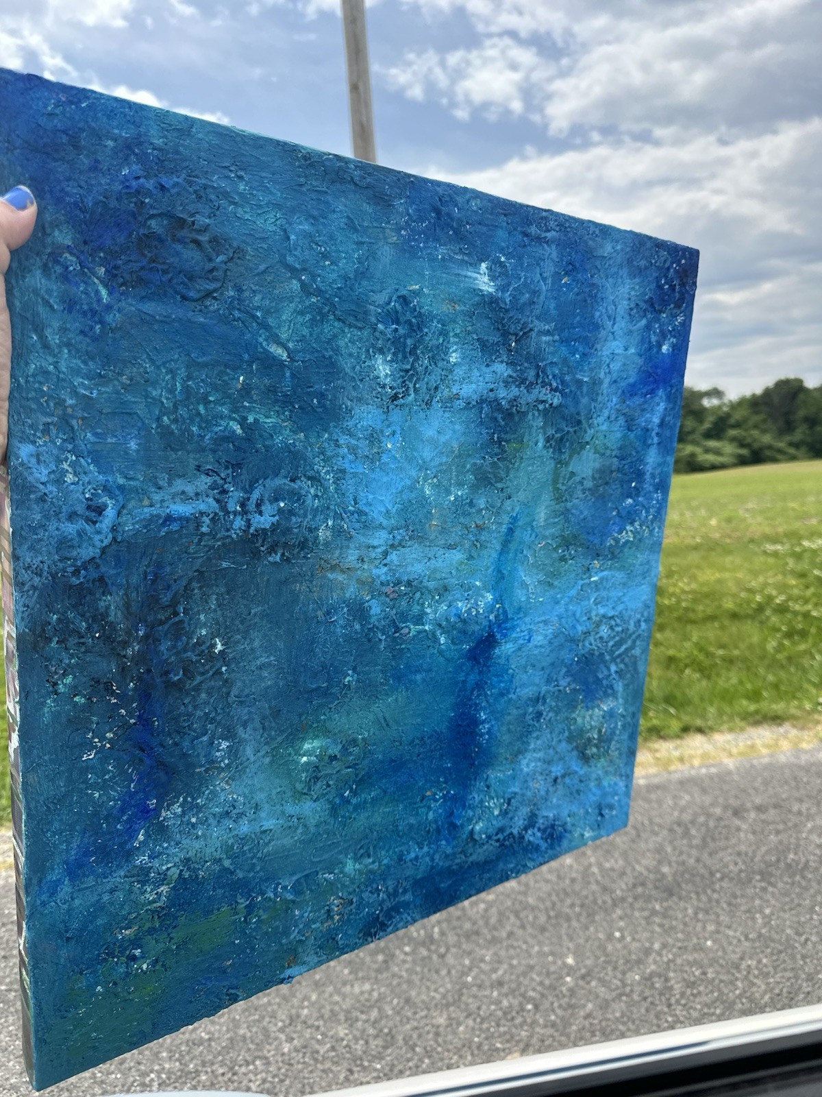 Blue Abstract Textured Canvas Painting Original Unframed Single Piece