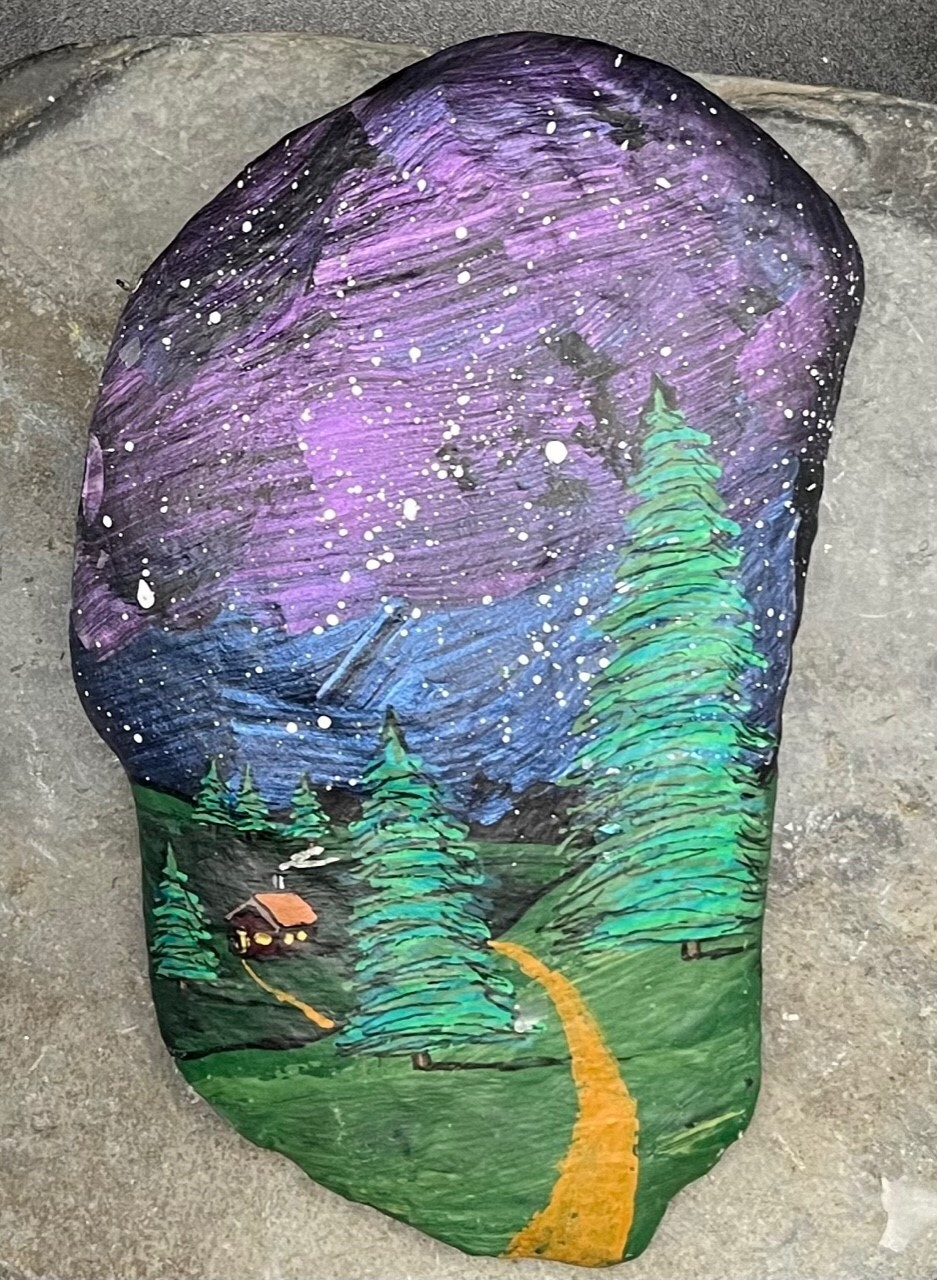 HAND PAINTED RIVER STONE ART Nature Scene by Yellow Paw Collectible Rocks