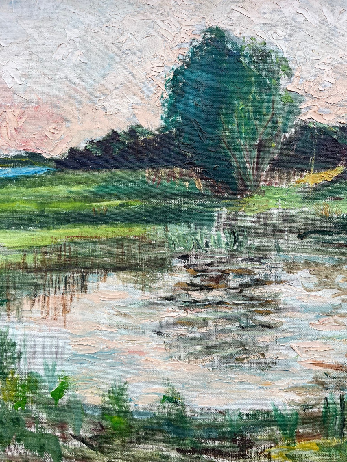 Impressionist Summer Landscape Fields Lake Trees Sky Oil Painting Denmark