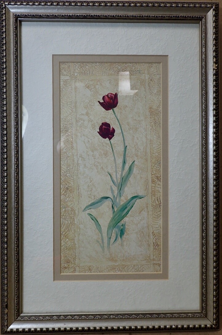 Contemporary Tulip Flower Print Framed Home Decor Picture Wall Hanging 17×12