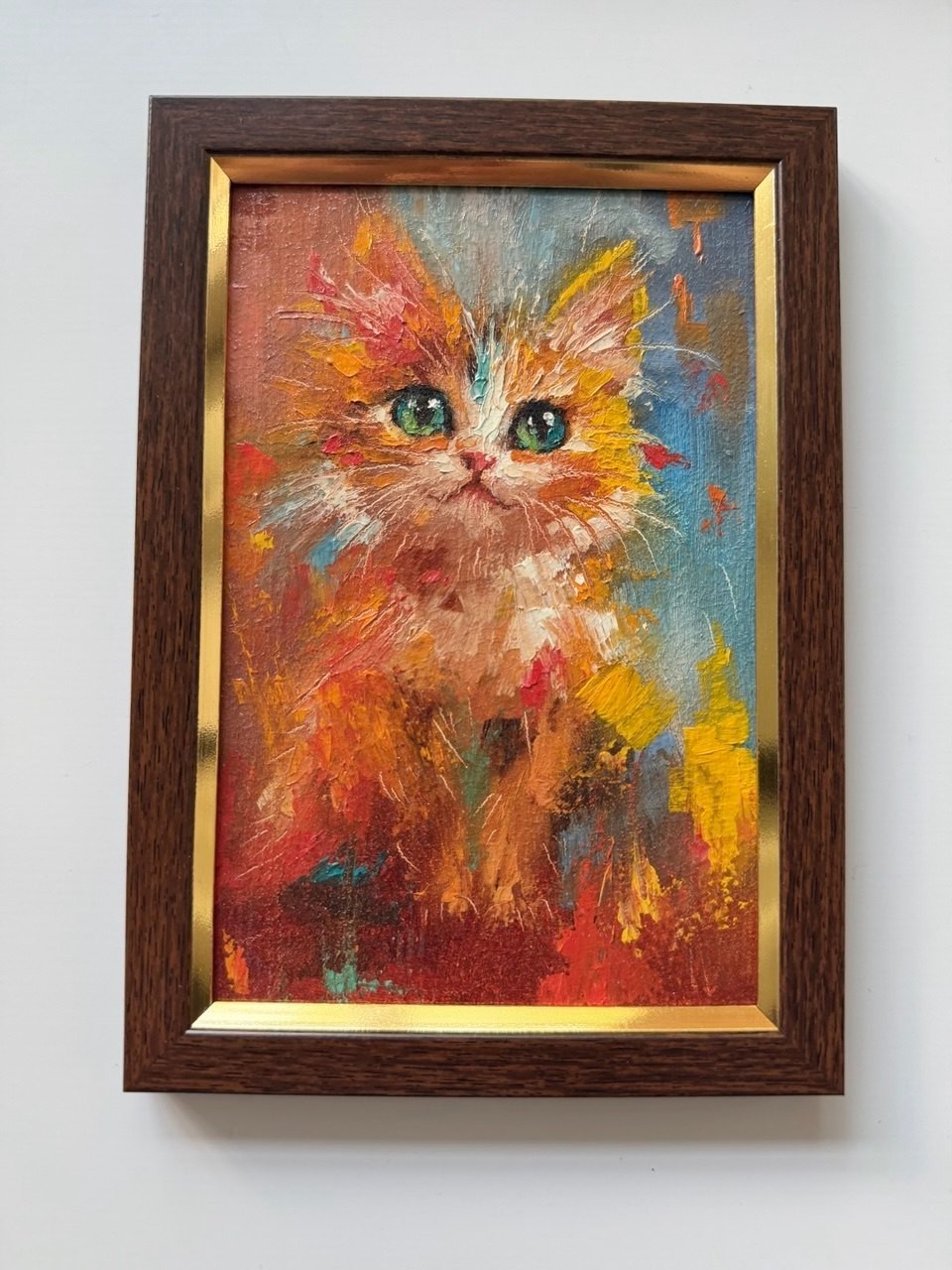 Original Oil Painting Framed Kitty Pet Orange Cat Portrait Animal 6х4in Signed