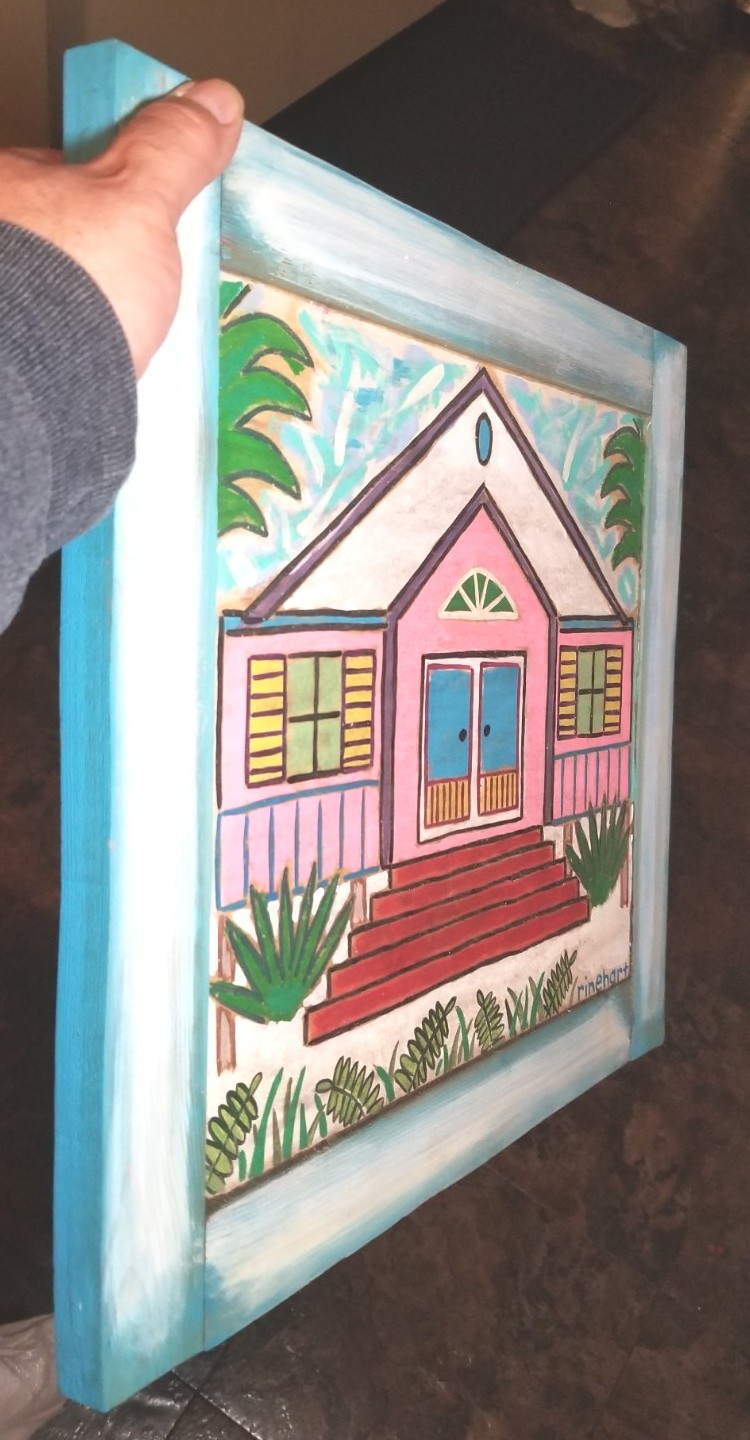 Mike Rinehart Beach Front Cottage Original Framed Oil Painting On Board