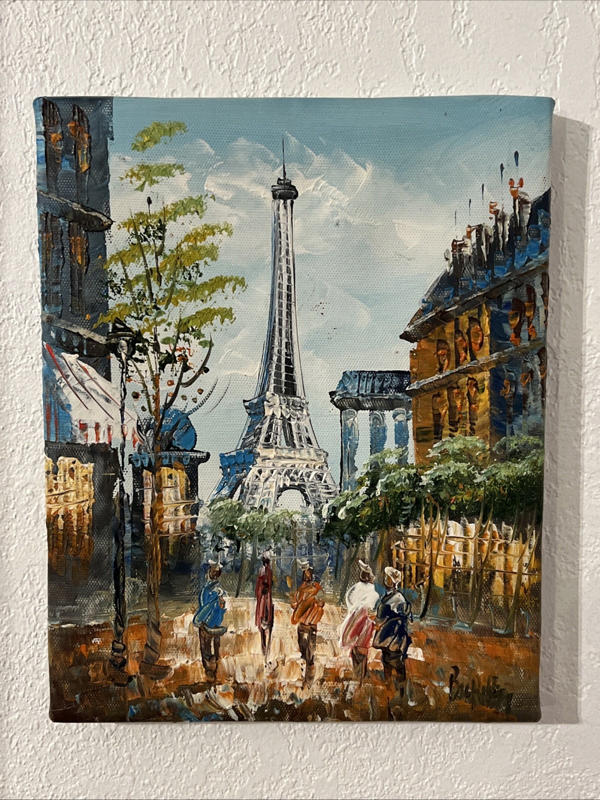 Original Oil Painting 8×10 Paris Street Scene Eiffel Tower Signed Unframed VTG