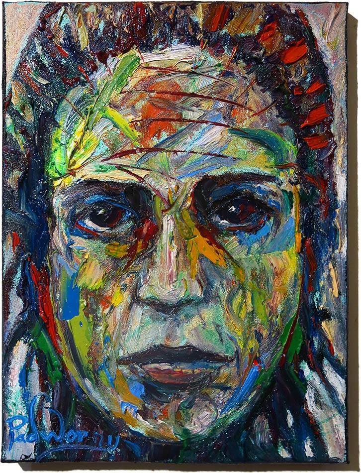 FEMALE PORTRAIT OIL█PAINTING GIRL█CUBISM ART█POP SIGNED VINTAGE ORIGINAL 16 x12″