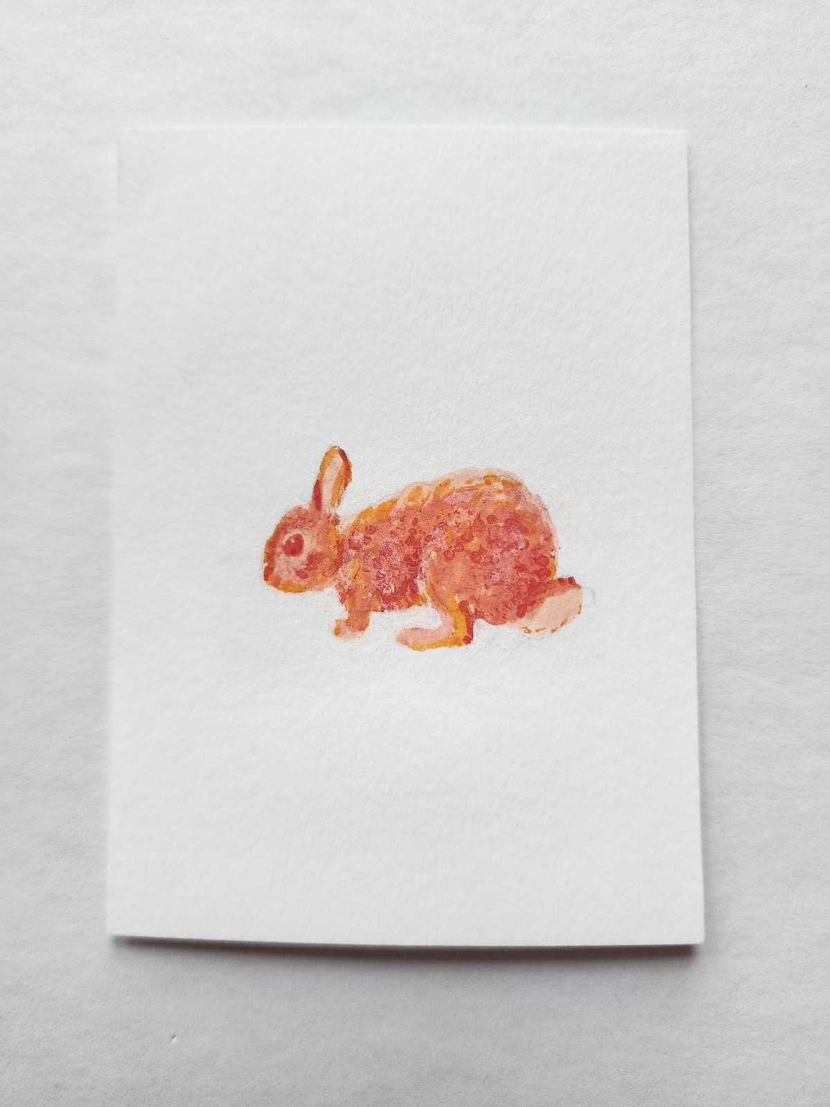 ACEO Original Acrylic Painting Abstract Small Orange Bunny Rabbit by Kiva