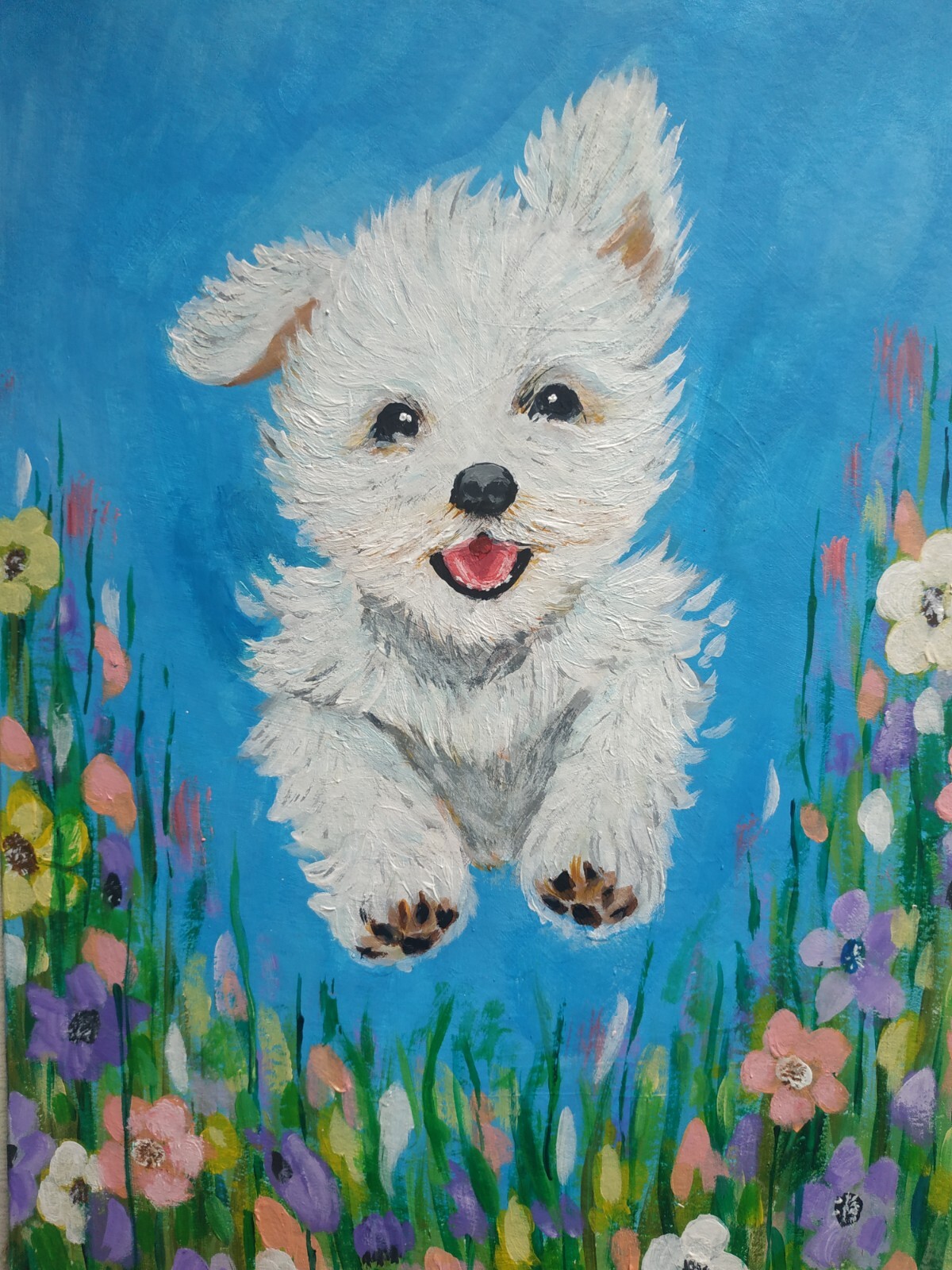Dog animal painting Original Acrylic paintingHandmade. Gift. Wall decor 8*11 inc