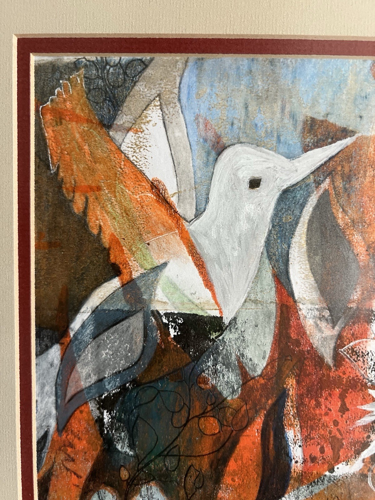 Original Abstract Bird Painting Mixed Media Artwork Ready To Hang Signed