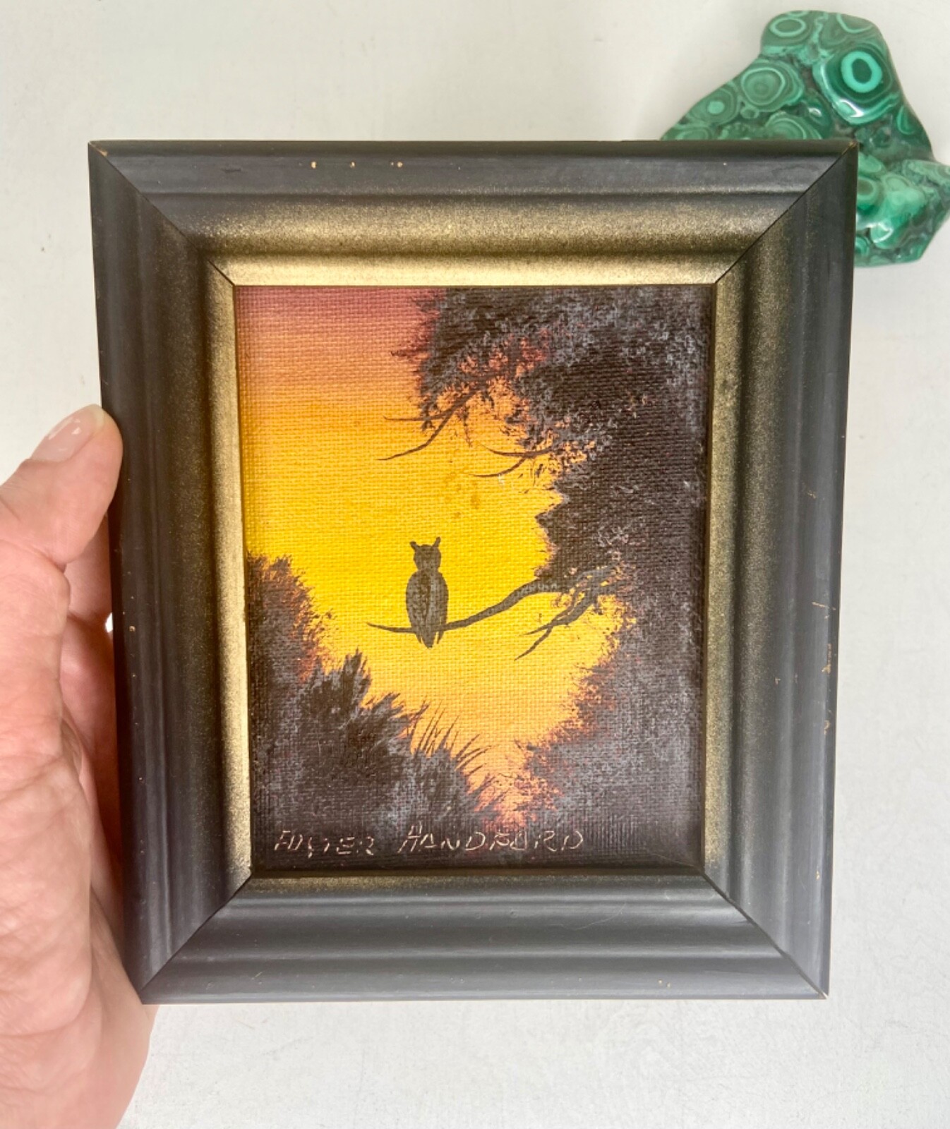 Small Framed Owl Oil Painting Forest Arkansas Foster Handford Fall Autumn Trees