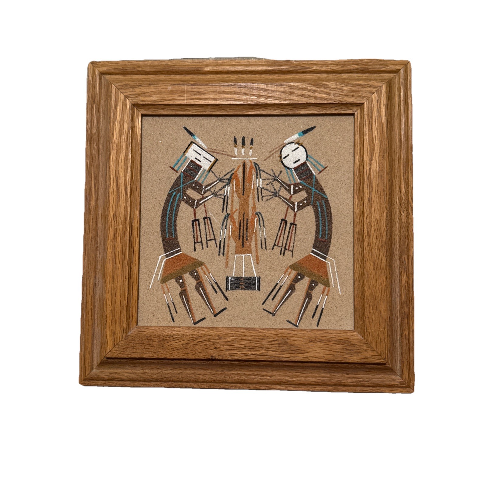 Original Begay Navajo Native American Indian Sand Double Yei Corn Framed 9”Sq