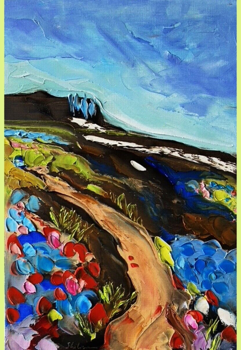 Oil Painting National Park Original Art Landscape Floral Textured Rocks Mountain