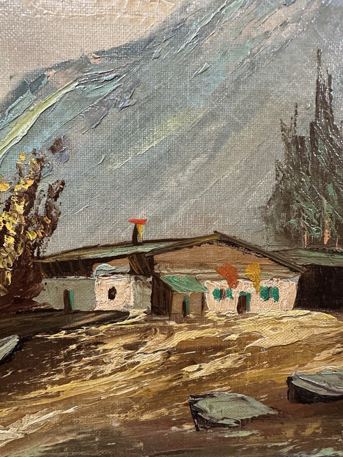 Oil On Canvas Signed Mountain Landscape Austrian Or German School 20th Century