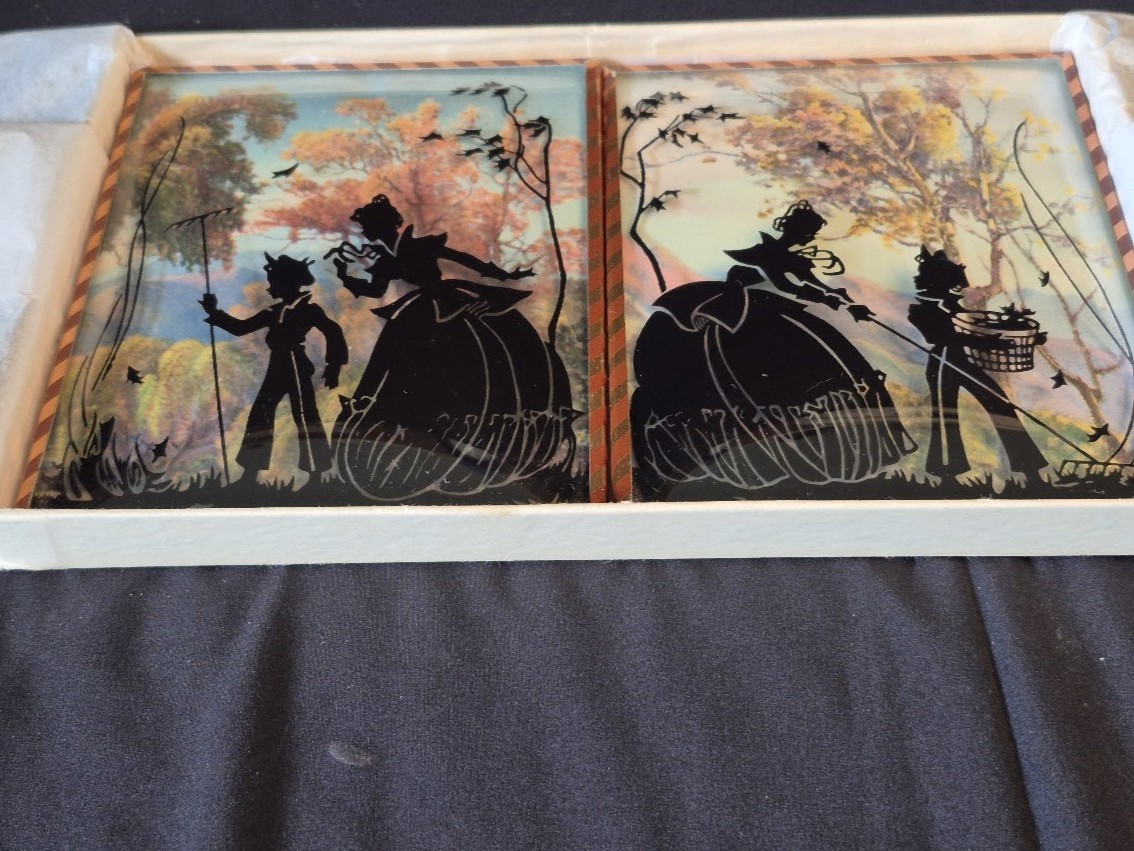 Antebellum inspired Reverse Painted Bubble Glass Silhoette Mother Child Outdoors