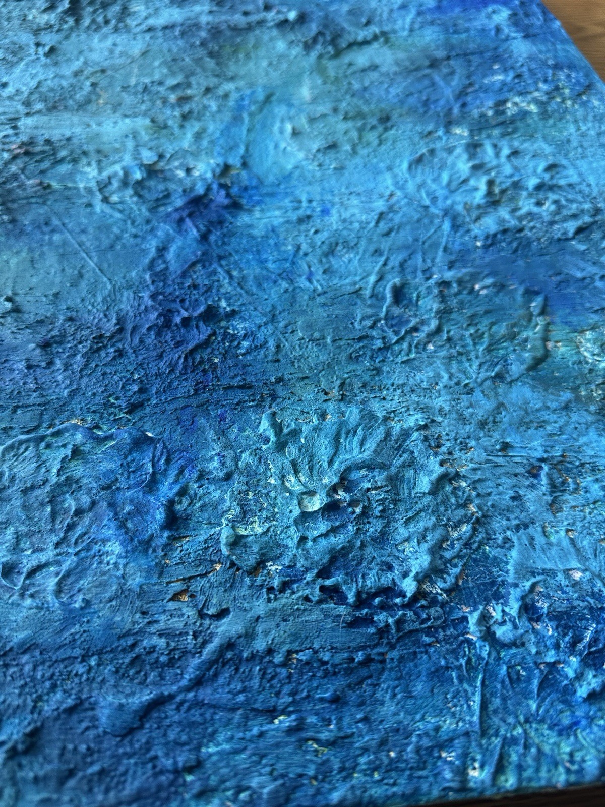 Blue Abstract Textured Canvas Painting Original Unframed Single Piece